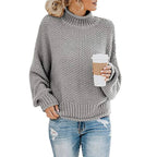 Pull col montant à bandes tricolores gris pour femme