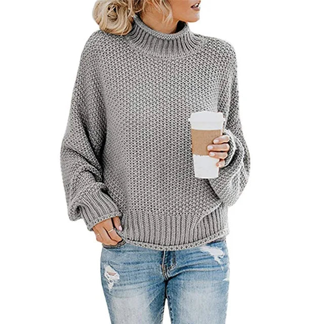Pull col montant à bandes tricolores gris pour femme