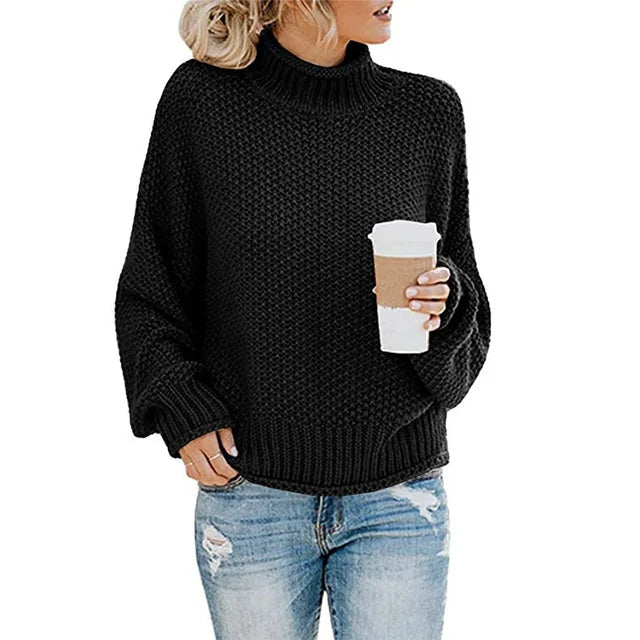 Pull col montant à bandes tricolores noir pour femme