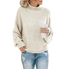 Pull col montant à bandes tricolores crème pour femme