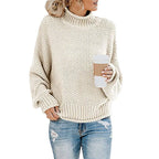 Pull col montant à bandes tricolores pour femme