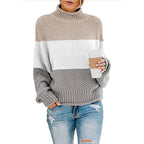 Pull col montant à bandes tricolores pour femme – vue 6