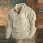 Pull col montant côtelé à boutons-pression beige pour homme