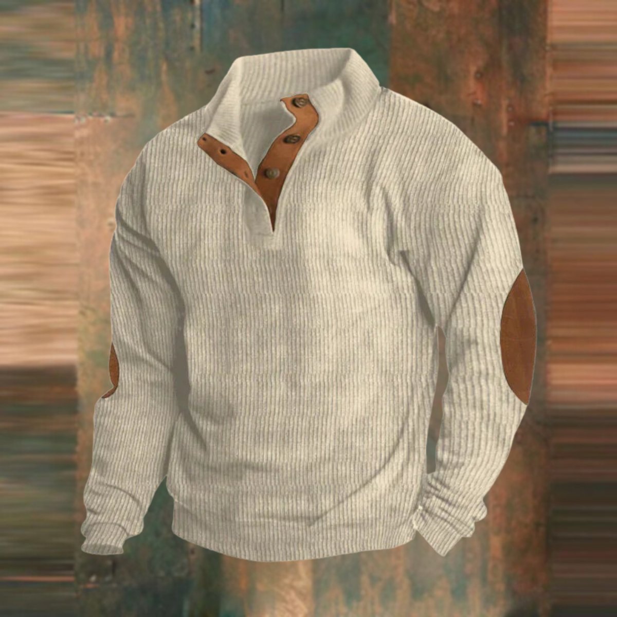 Pull col montant côtelé à boutons-pression beige pour homme