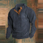 Pull col montant côtelé à boutons-pression bleu marine pour homme
