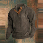 Pull col montant côtelé à boutons-pression marron pour homme