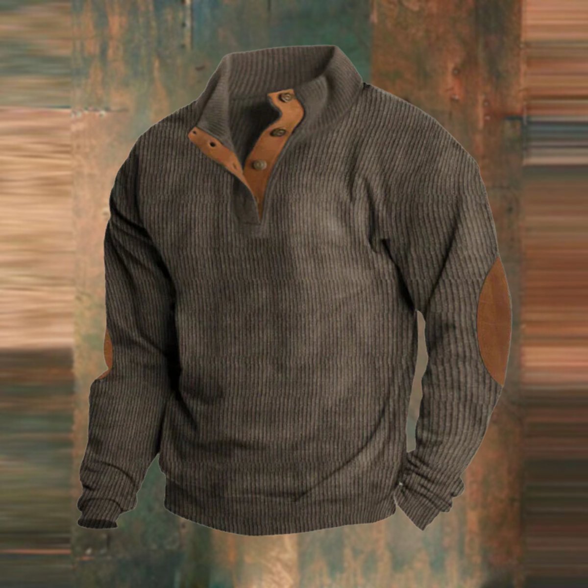 Pull col montant côtelé à boutons-pression marron pour homme