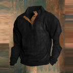 Pull col montant côtelé à boutons-pression noir pour homme
