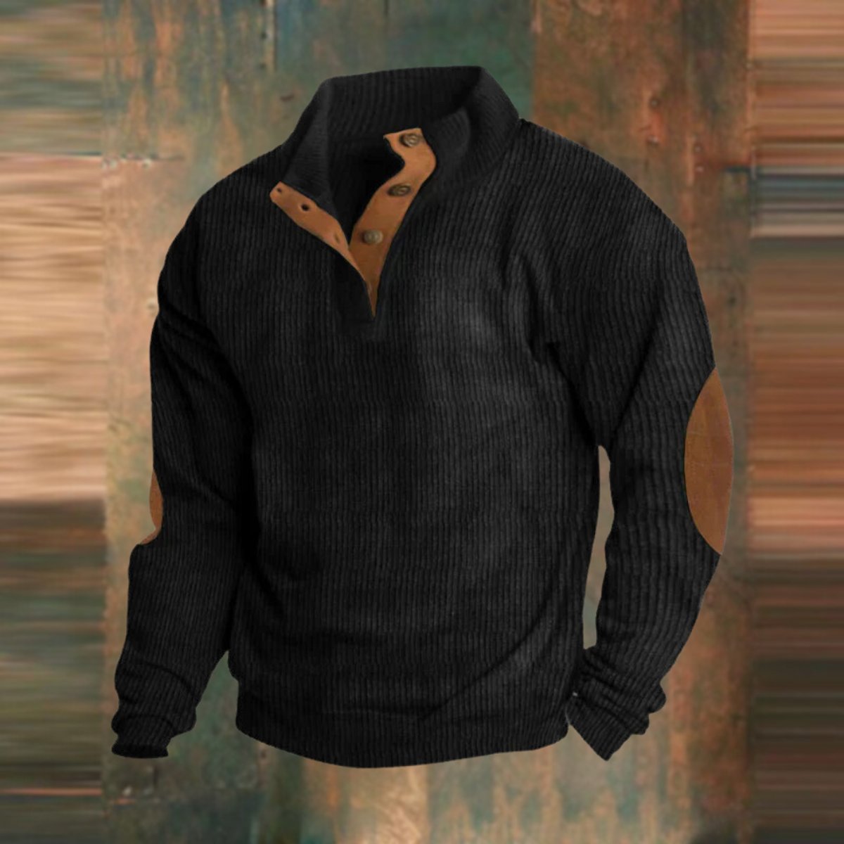 Pull col montant côtelé à boutons-pression noir pour homme