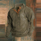 Pull col montant côtelé à boutons-pression vert pour homme