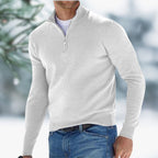 Pull col montant avec zip quart blanc pour homme