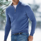 Pull col montant avec zip quart bleu pour homme