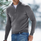 Pull col montant avec zip quart gris pour homme