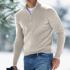 Pull col montant avec zip quart kaki pour homme