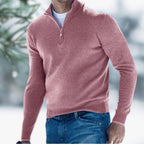 Pull col montant avec zip quart rose pour homme