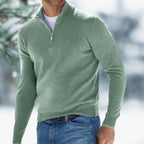 Pull col montant avec zip quart vert pour homme