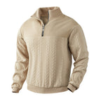Pull col montant demi-zip motif torsades beige pour homme