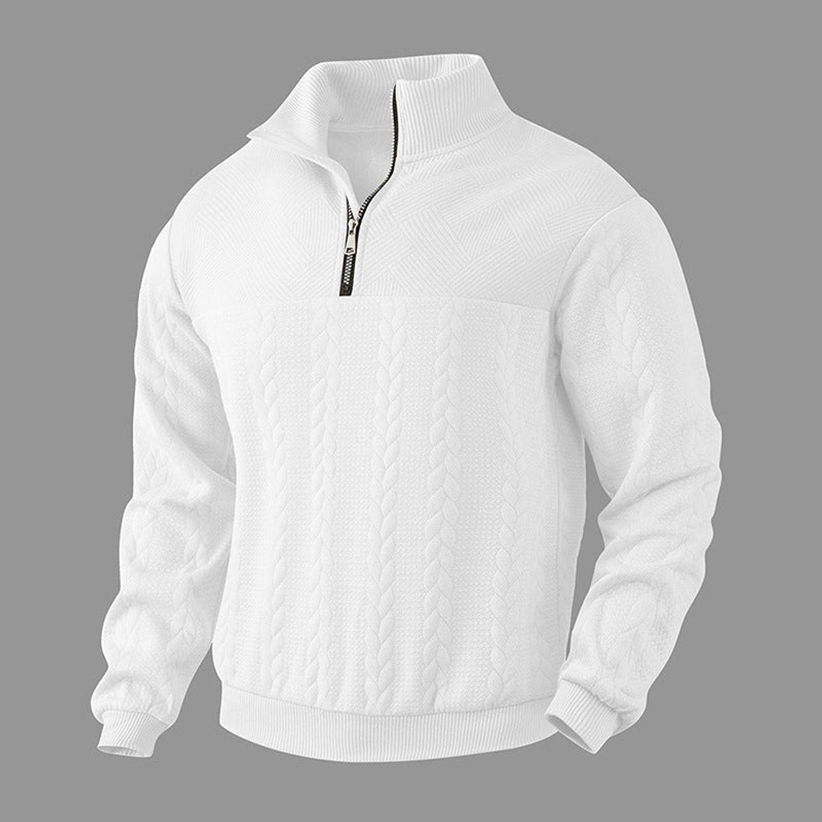 Pull col montant demi-zip motif torsades blanc pour homme