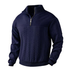 Pull col montant demi-zip motif torsades bleu marine pour homme