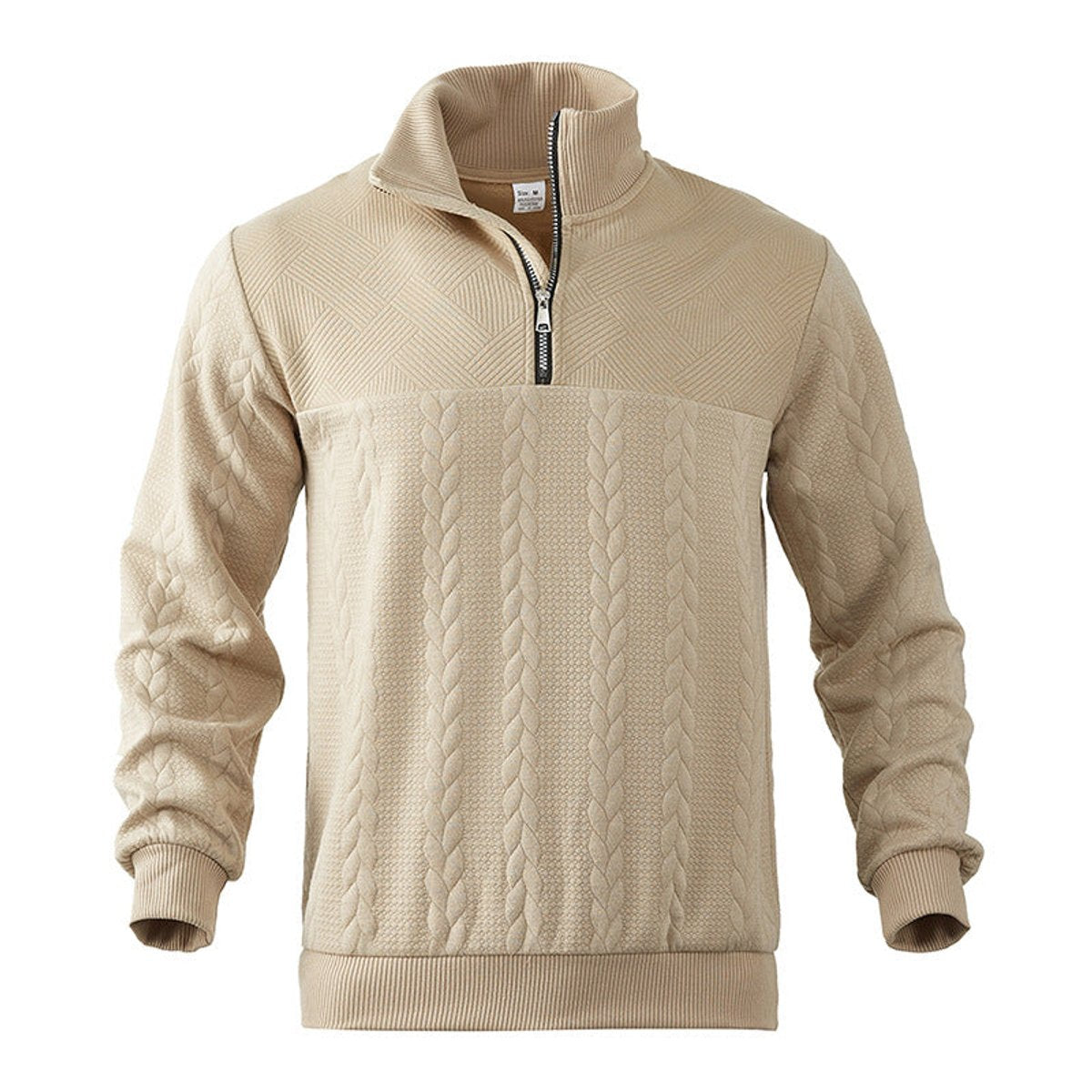 Pull col montant demi-zip motif torsades pour homme – vue 3