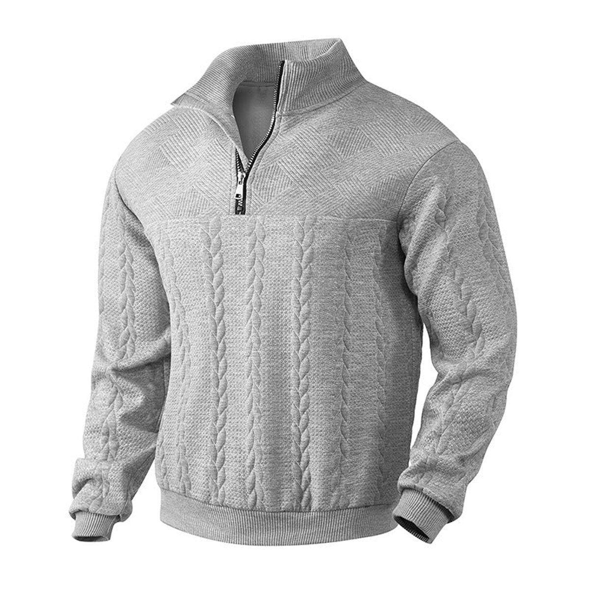 Pull col montant demi-zip motif torsades heather gris pour homme