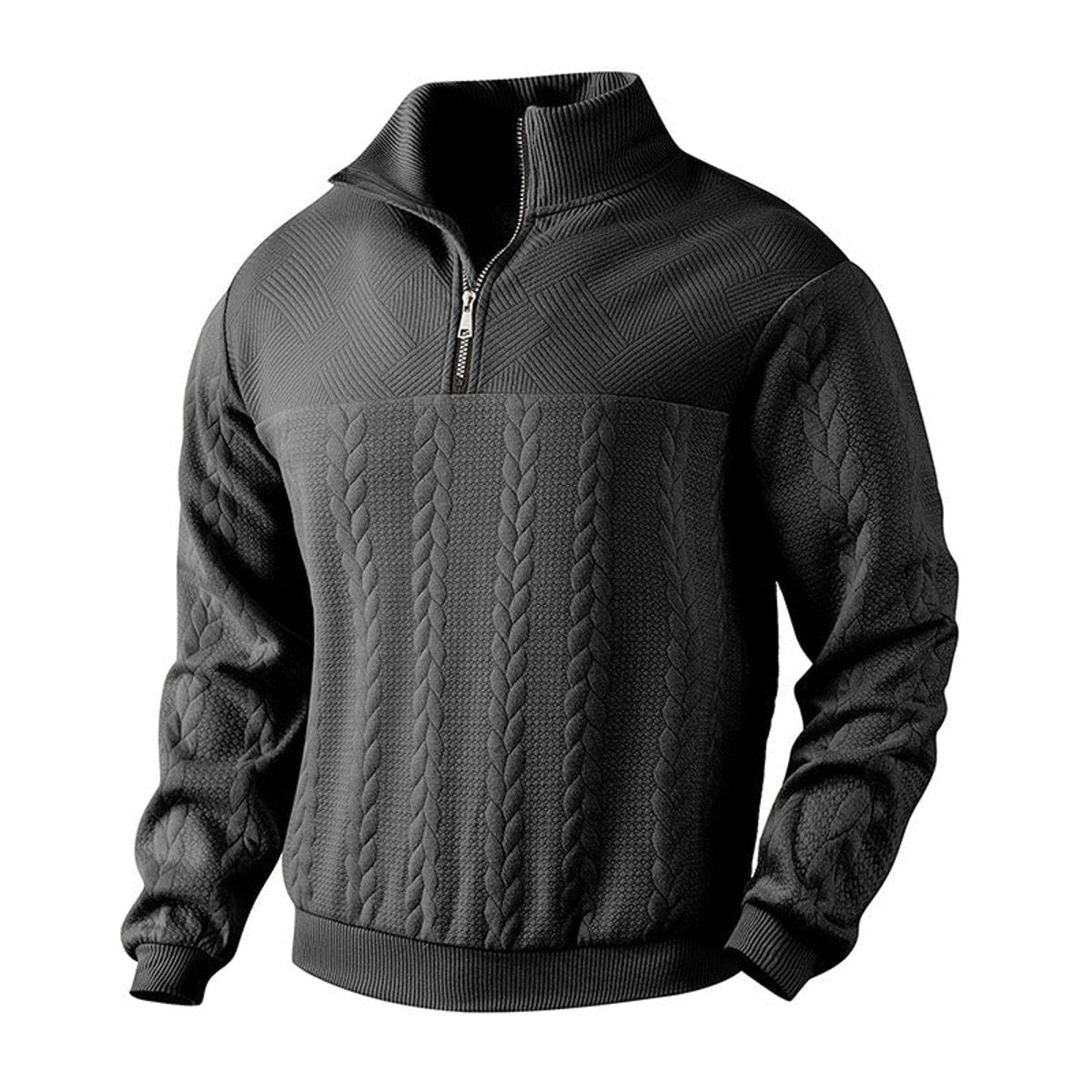 Pull col montant demi-zip motif torsades noir pour homme