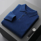 Pull col polo boutonné manches longues bleu marine pour homme