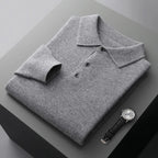 Pull col polo boutonné manches longues gris pour homme