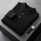 Pull col polo boutonné manches longues noir pour homme