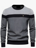 Pull homme colorblock bandes horizontales col rond gris foncé pour homme