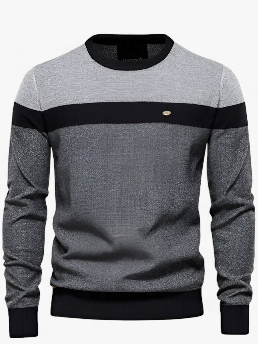 Pull homme colorblock bandes horizontales col rond gris foncé pour homme