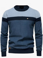 Pull homme colorblock bandes horizontales col rond marine pour homme