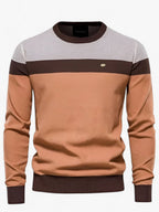 Pull homme colorblock bandes horizontales col rond orange pour homme