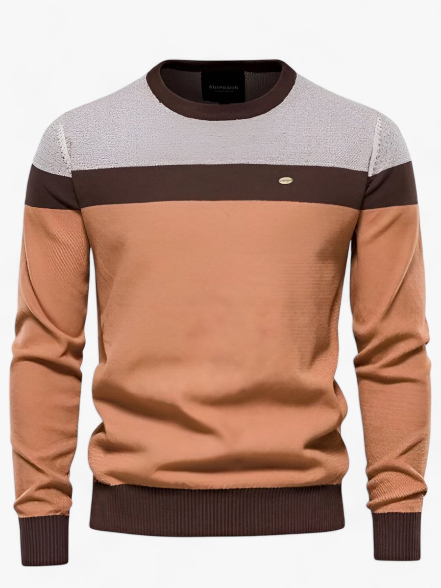 Pull homme colorblock bandes horizontales col rond orange pour homme