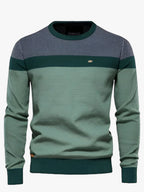 Pull homme colorblock bandes horizontales col rond vert pour homme
