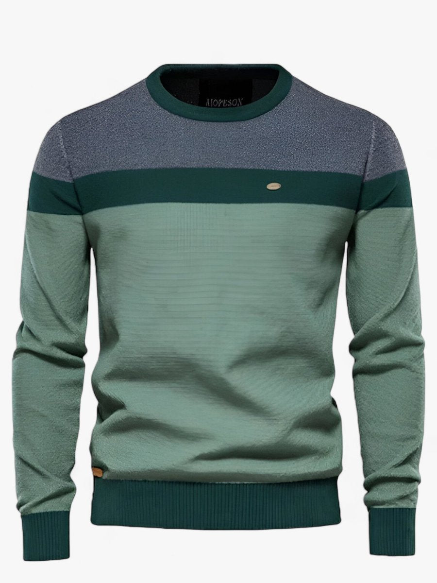 Pull homme colorblock bandes horizontales col rond vert pour homme