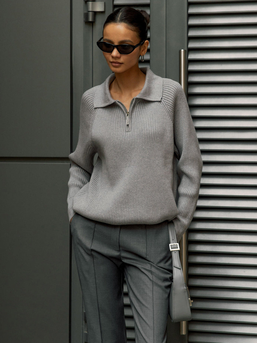 Pull côtelé col zippé ajustable pour femme – vue 2