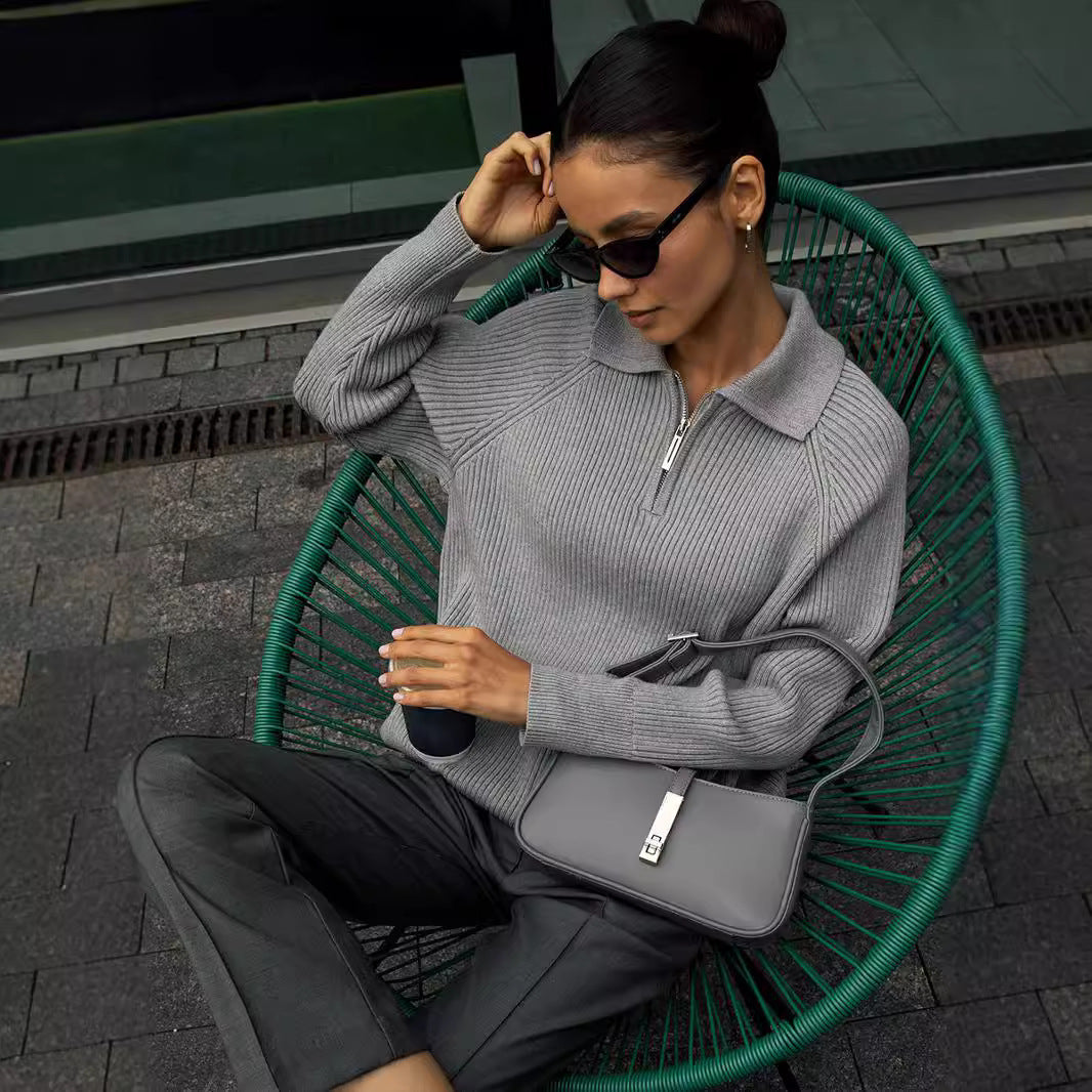 Pull côtelé col zippé ajustable pour femme – vue 3