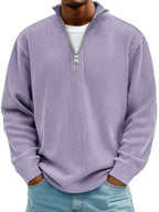 Pull côtelé demi-zip col montant violet pour homme