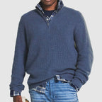 Pull col montant demi-zip texture côtelée bleu pour homme
