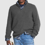 Pull col montant demi-zip texture côtelée gris pour homme