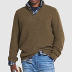 Pull col montant demi-zip texture côtelée marron pour homme
