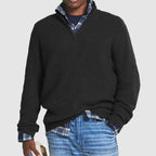 Pull col montant demi-zip texture côtelée noir pour homme