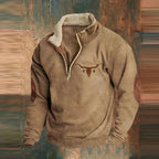Pull demi-zip col montant manches ethniques marron pour homme