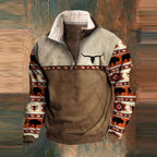 Pull demi-zip col montant manches ethniques marron foncé pour homme