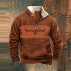 Pull demi-zip col montant manches ethniques orange pour homme