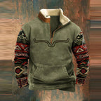 Pull demi-zip col montant manches ethniques vert pour homme