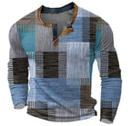 Pull col Henley à motif patchwork coloré bleu pour homme