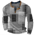Pull col Henley à motif patchwork coloré gris pour homme