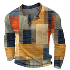 Pull col Henley à motif patchwork coloré orange pour homme